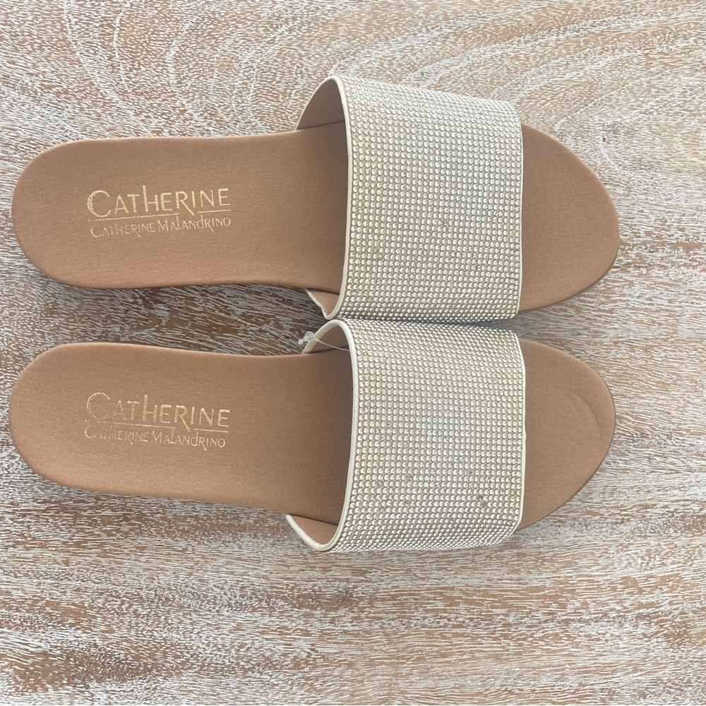 Catherine Malandrino Tan Slide Sandals Woven Strap